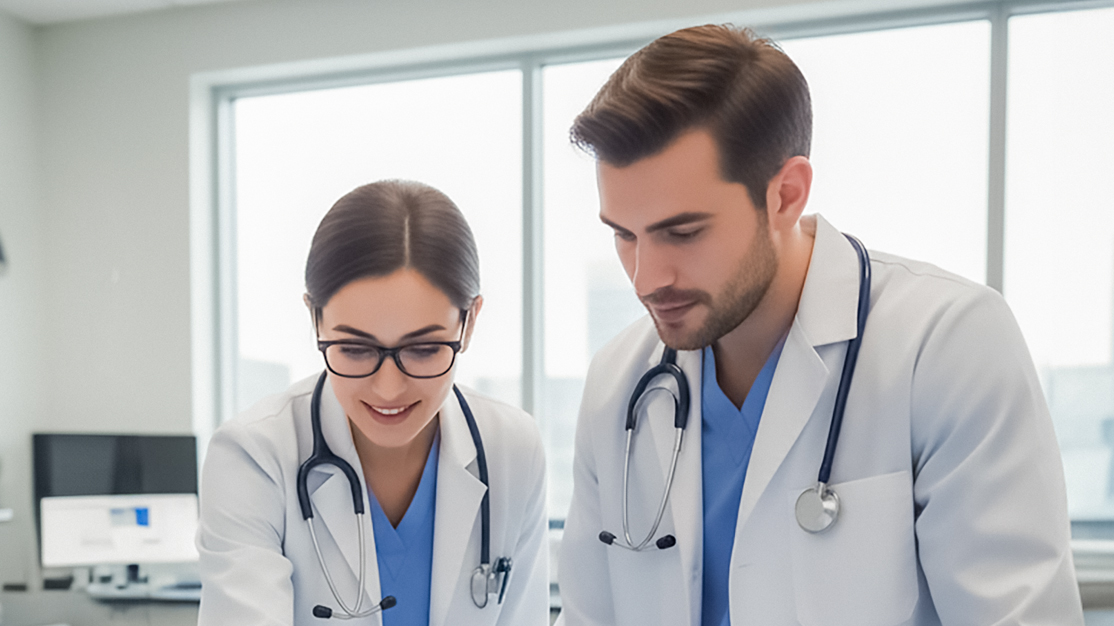 Profesional de salud con equipo TMS en laboratorio